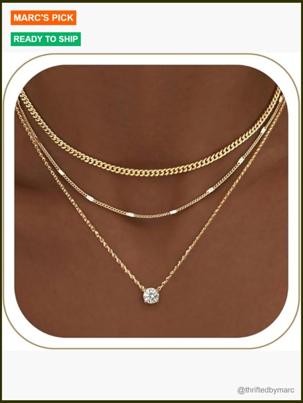 Layered Pendant Necklace Set - 3 Piece Gold Plated Stackable Chains